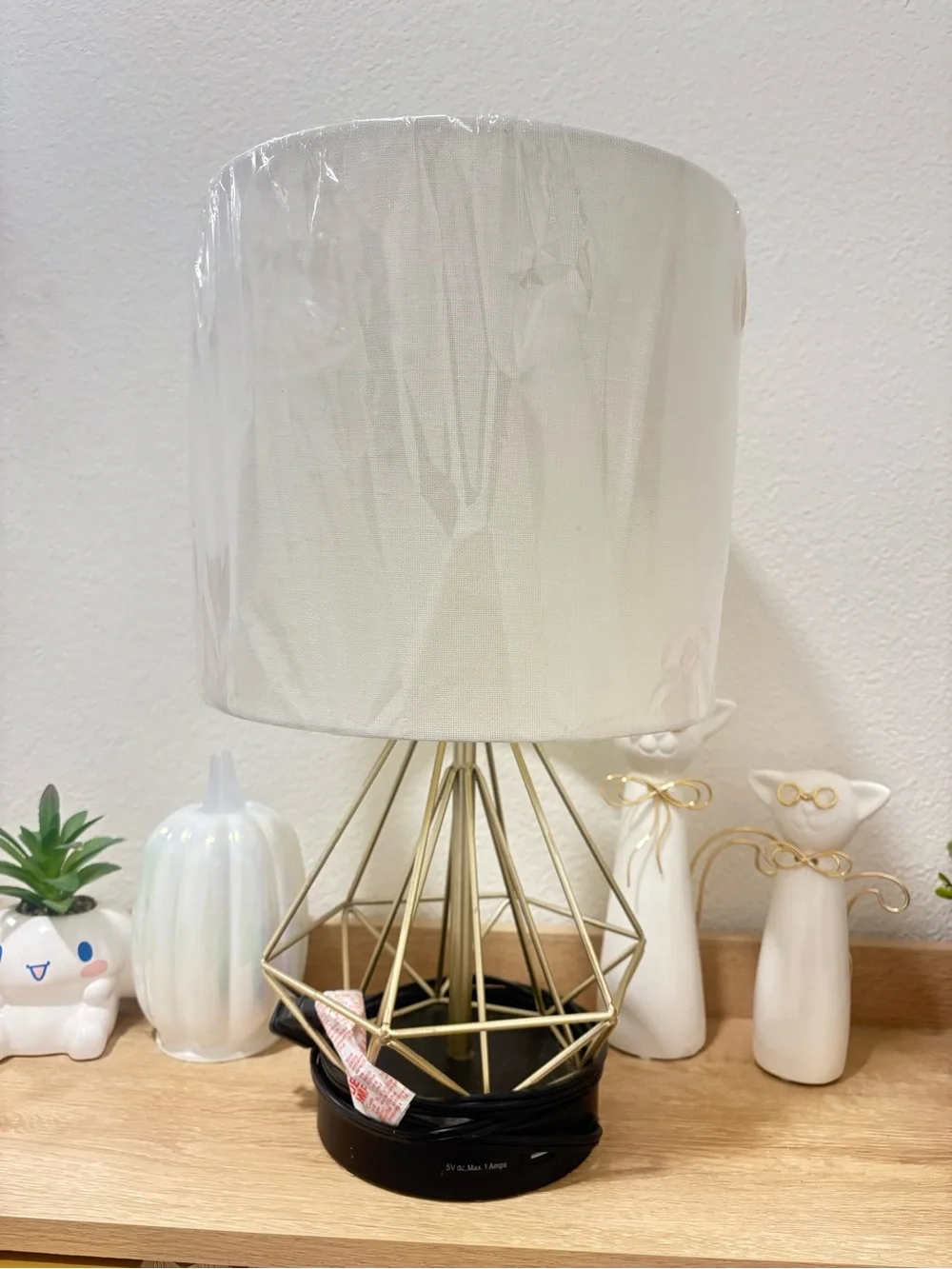 Gold Geometric Table Lamp with White Shade